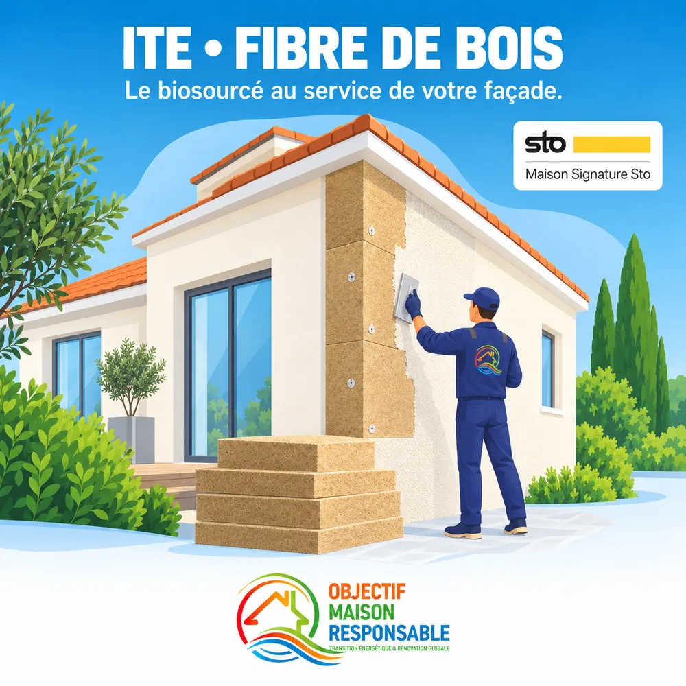 Pose d'un isolant en fibre de bois sur la façade d'une maison en Île-de-France