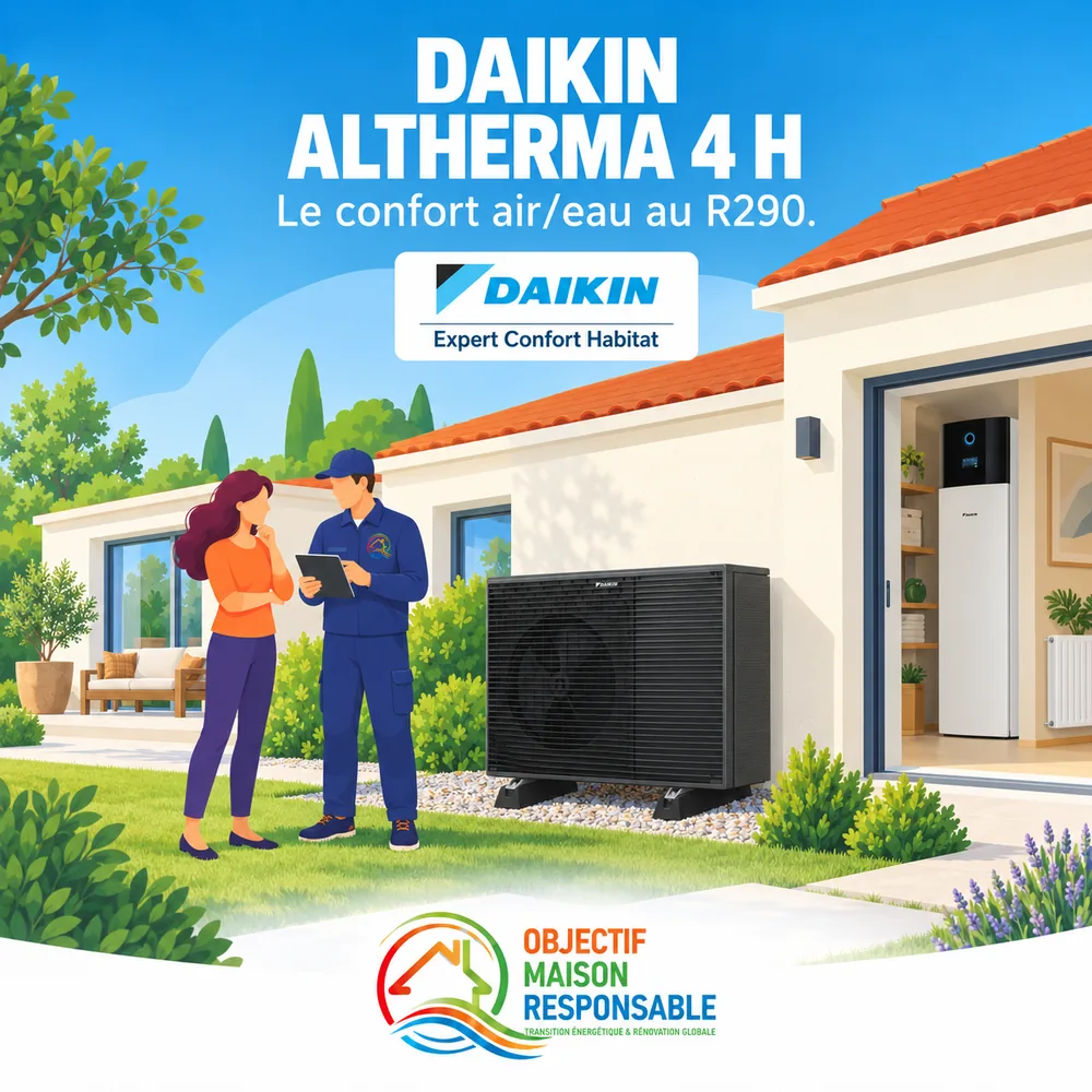 Unité extérieure de pompe à chaleur air/eau Daikin Altherma installée contre une façade