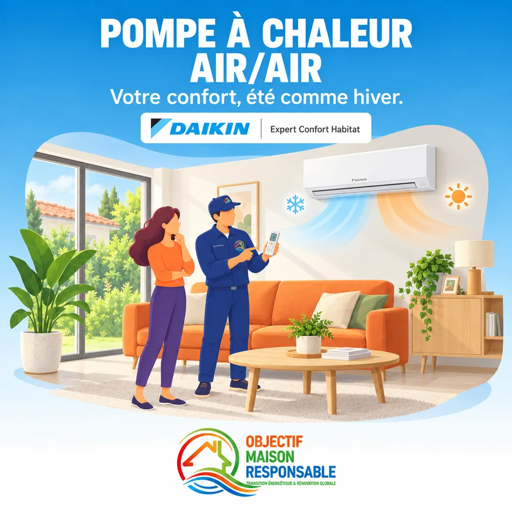 Unité intérieure murale de pompe à chaleur air/air Daikin dans un séjour